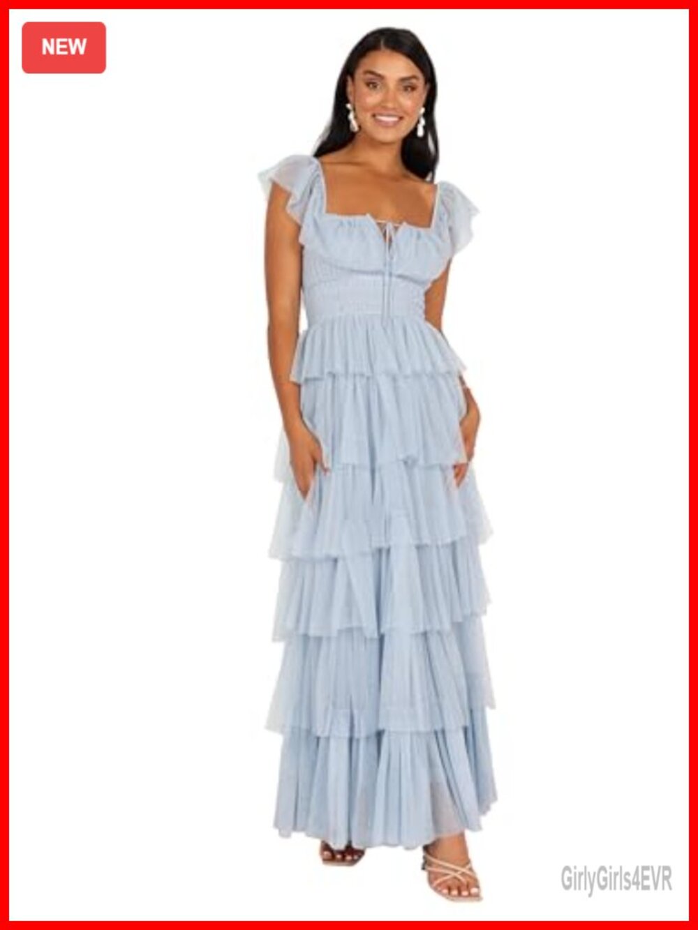 Petal & Pup Belle Maxi Dress Square Neck Cutout Ruffled Tulle Formal